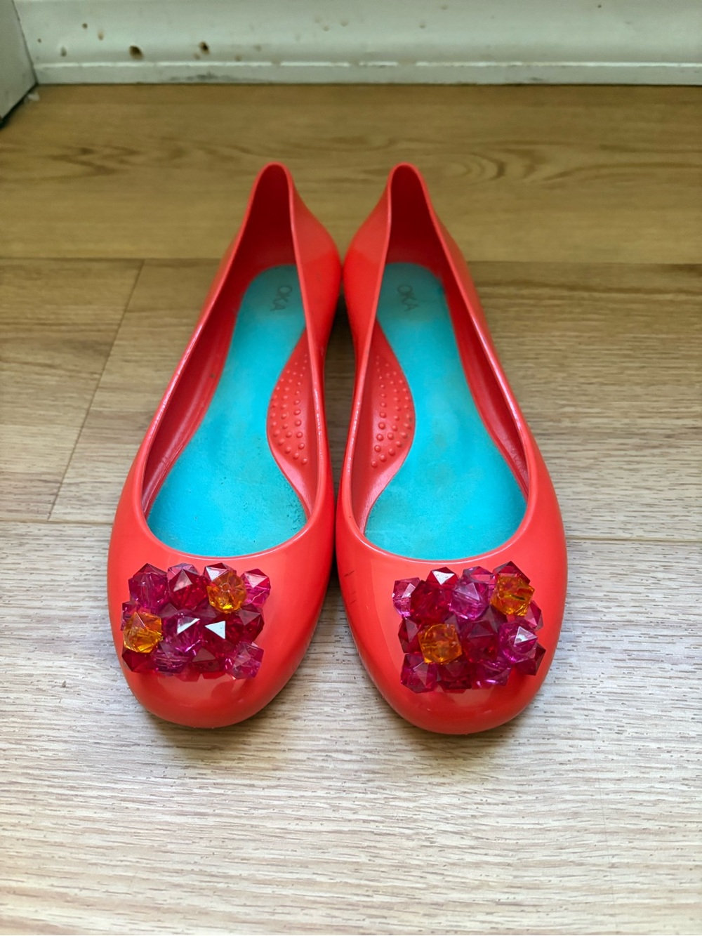 Oka b. Coral Jelly Flats with Pink & Orange Gem Embellishment